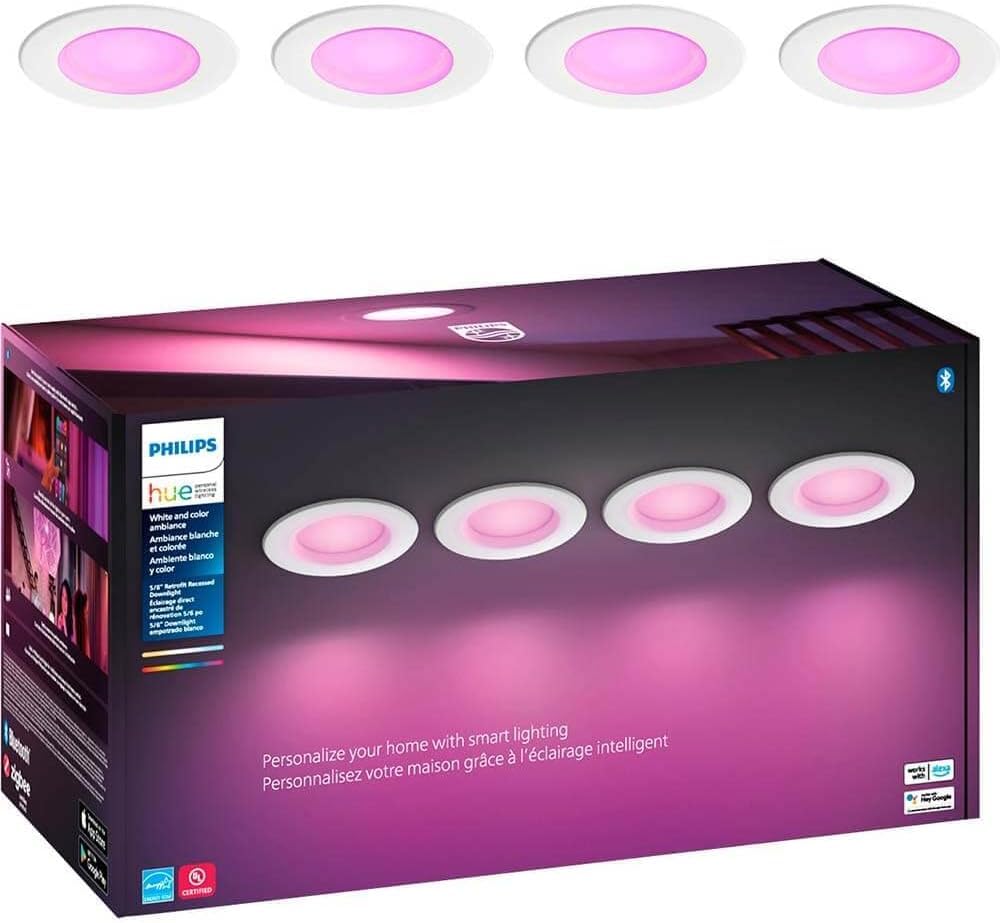 Philips Hue Smart 6 Inch LED Downlight - 4 Pack, Color-Changing, 1100LM