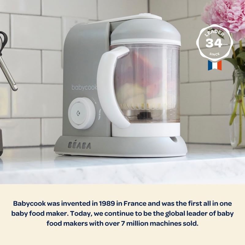 BEABA Babycook Solo 4 in 1 Baby Food Maker, Puree Steamer and Blender for Purees, Grinder with Auto Steam Cooking, Rose Gold