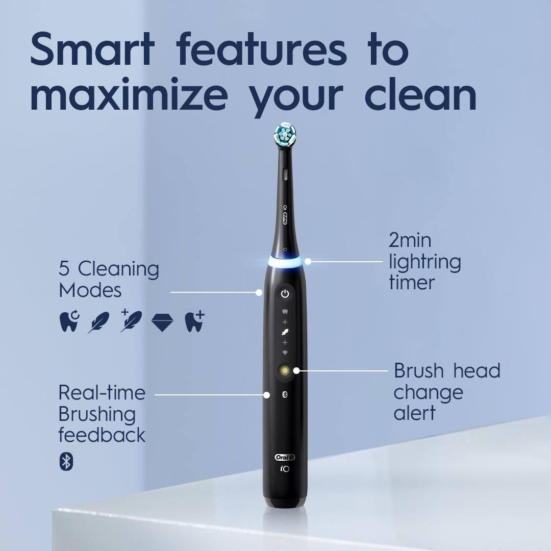 Oral-B iO Series 5 Rechargeable Electric Toothbrush with Visible Pressure Sensor to Protect Gums, Black