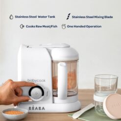 BEABA Babycook Solo 4 in 1 Baby Food Maker, Puree Steamer and Blender for Purees, Grinder with Auto Steam Cooking, White