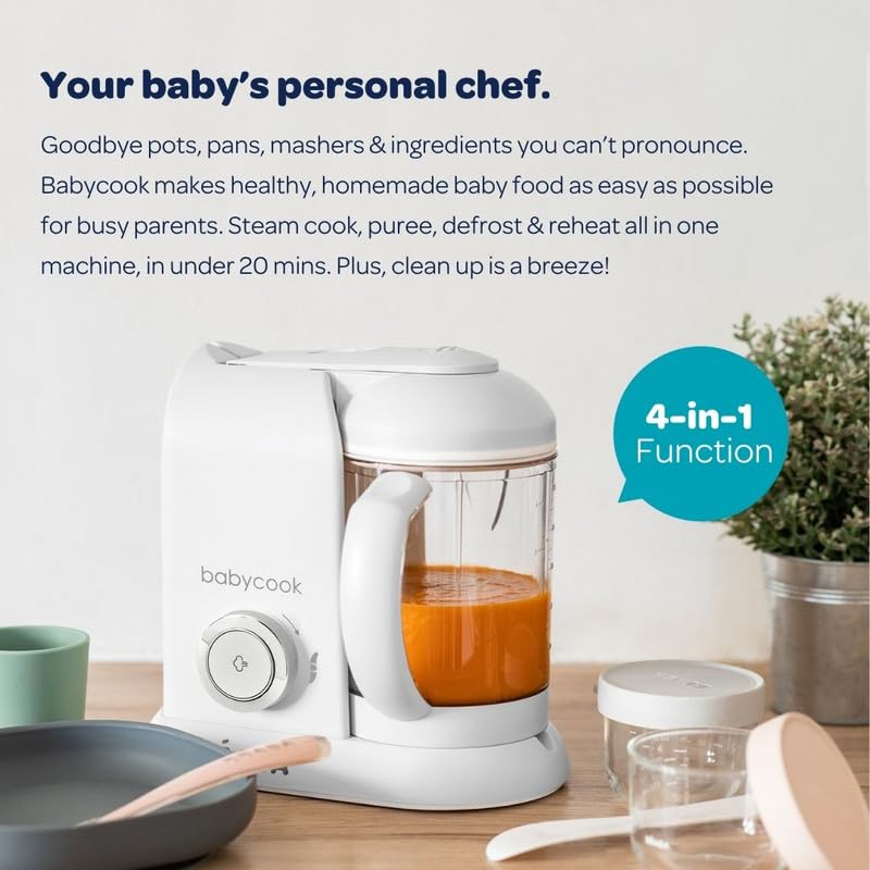 BEABA Babycook Solo 4 in 1 Baby Food Maker, Puree Steamer and Blender for Purees, Grinder with Auto Steam Cooking, Rose Gold