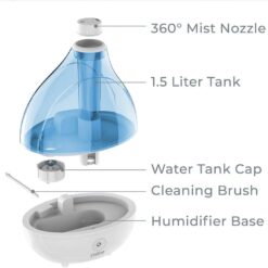 Pure Enrichment MistAire Ultrasonic Cool Mist Humidifier - Quiet Air Humidifier for Bedroom - Lasts Up To 25 Hours