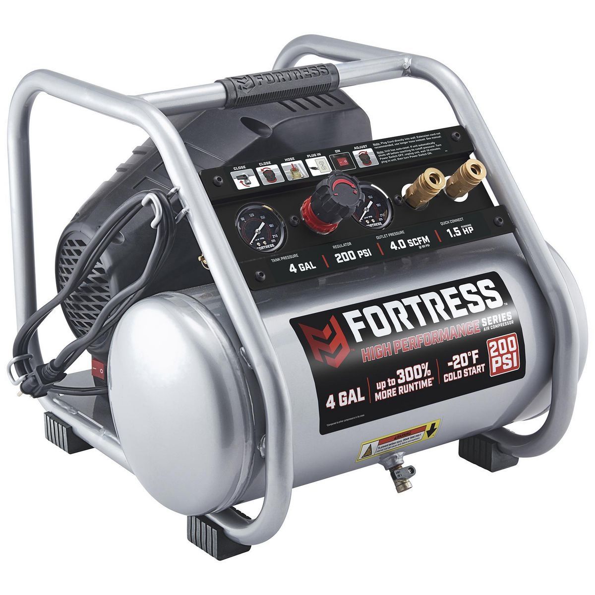FORTRESS 4 Gallon, 200 PSI High Performance Oil-Free Hand Carry Jobsite Air Compressor