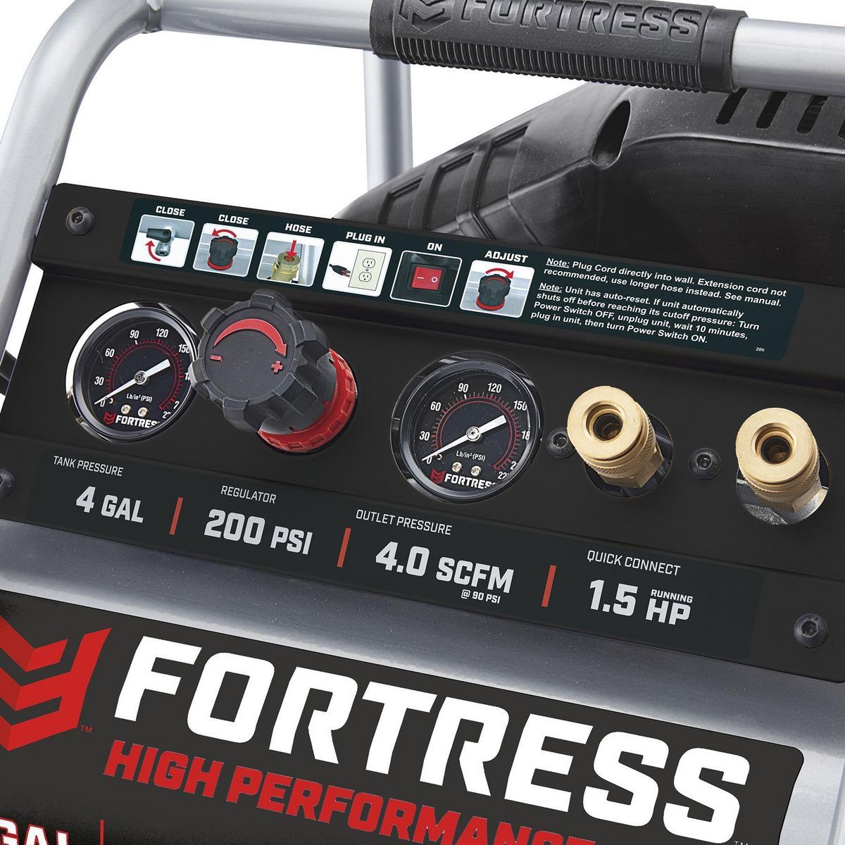 FORTRESS 4 Gallon, 200 PSI High Performance Oil-Free Hand Carry Jobsite Air Compressor