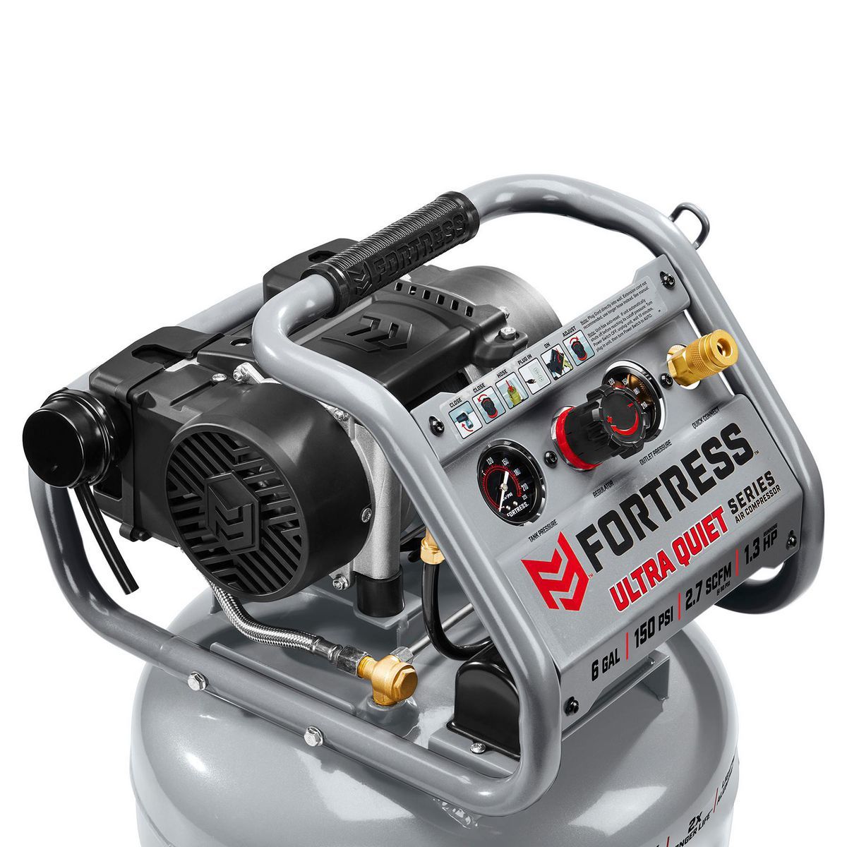 FORTRESS 6 Gallon, 150 PSI Ultra Quiet Oil-Free Pancake Jobsite Air Compressor