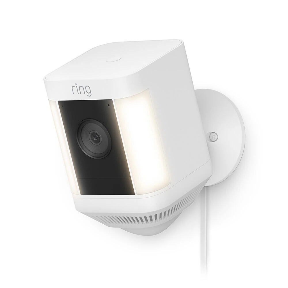 Ring Spotlight Cam Plus, Plug-In - Smart Security Video Camera with 2 Motion-Activated LED Spotlights, 2-Way Talk, Color Night Vision, White