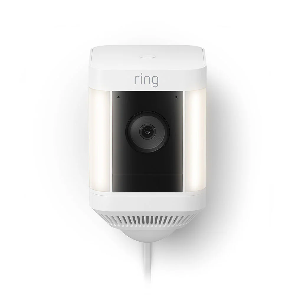 Ring Spotlight Cam Plus, Plug-In - Smart Security Video Camera with 2 Motion-Activated LED Spotlights, 2-Way Talk, Color Night Vision, White