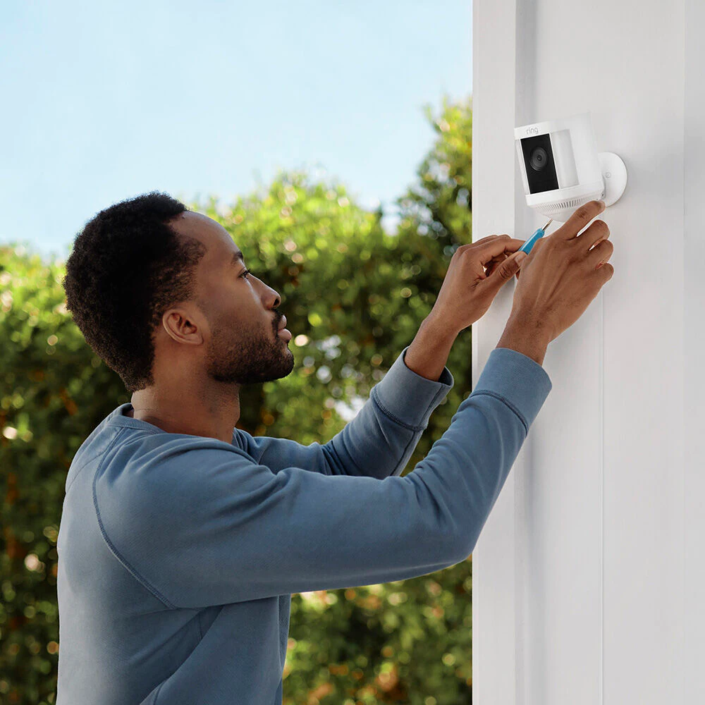 Ring Spotlight Cam Plus, Plug-In - Smart Security Video Camera with 2 Motion-Activated LED Spotlights, 2-Way Talk, Color Night Vision, White