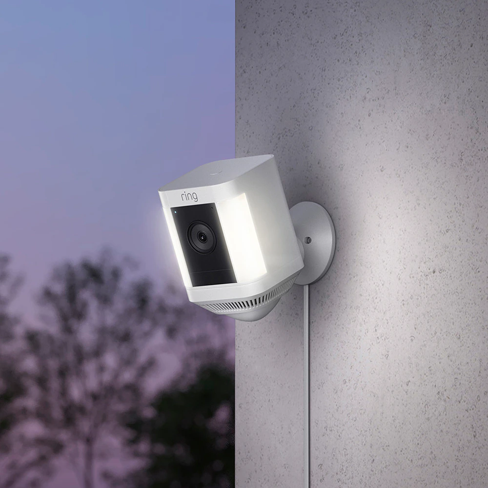 Ring Spotlight Cam Plus, Plug-In - Smart Security Video Camera with 2 Motion-Activated LED Spotlights, 2-Way Talk, Color Night Vision, White