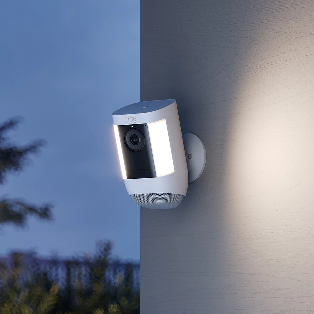 Ring Spotlight Cam Pro, Battery - Smart Security Video Camera with 2 Motion-Activated LED Spotlights, Dual Band Wifi, 3D Motion Detection, White