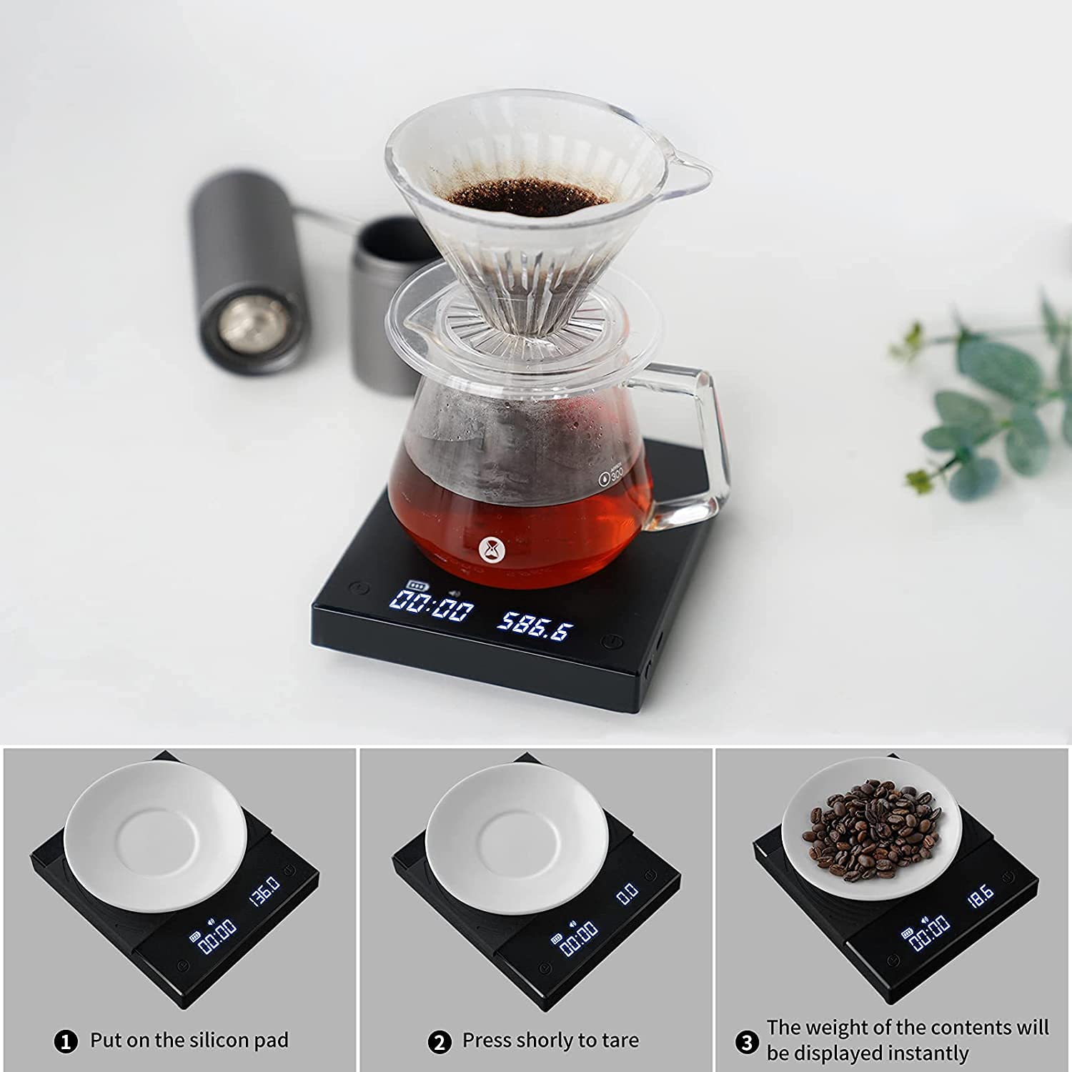 TIMEMORE Coffee Scale Basic 2.0 Electronic Espresso Scale with with Timer, 2000 Grams and Water Flow Rate and Timer Function