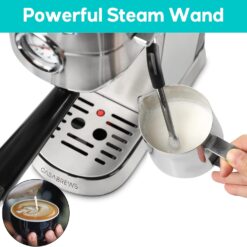CASABREWS Espresso Machine 20 Bar, Compact Espresso Maker with Steam Milk Frother, Stainless Steel Coffee Machine