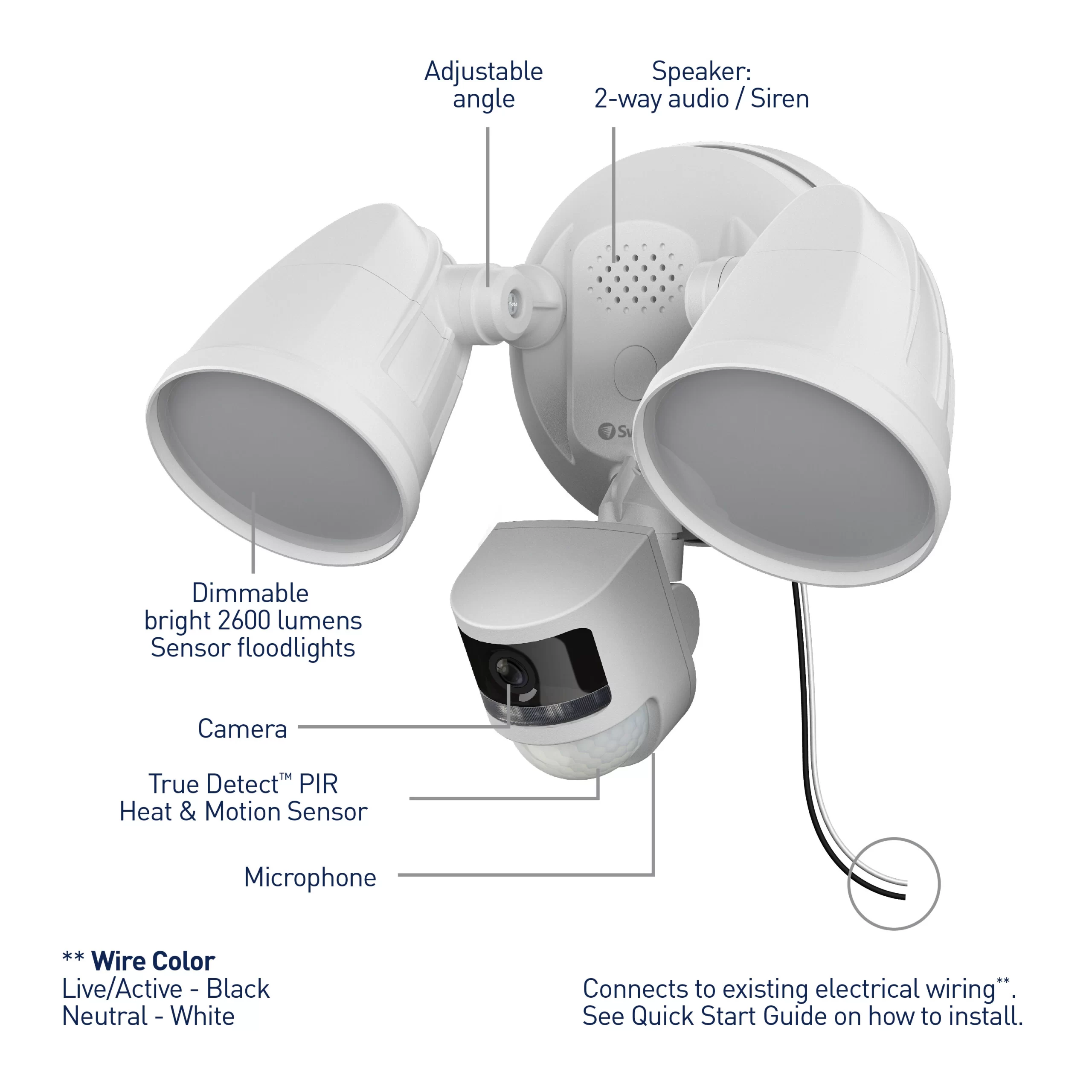 Swann 4K Floodlight Security Camera Outdoor 1-Camera Hardwired FloodlightMicro Sd (Included) Security Camera System
