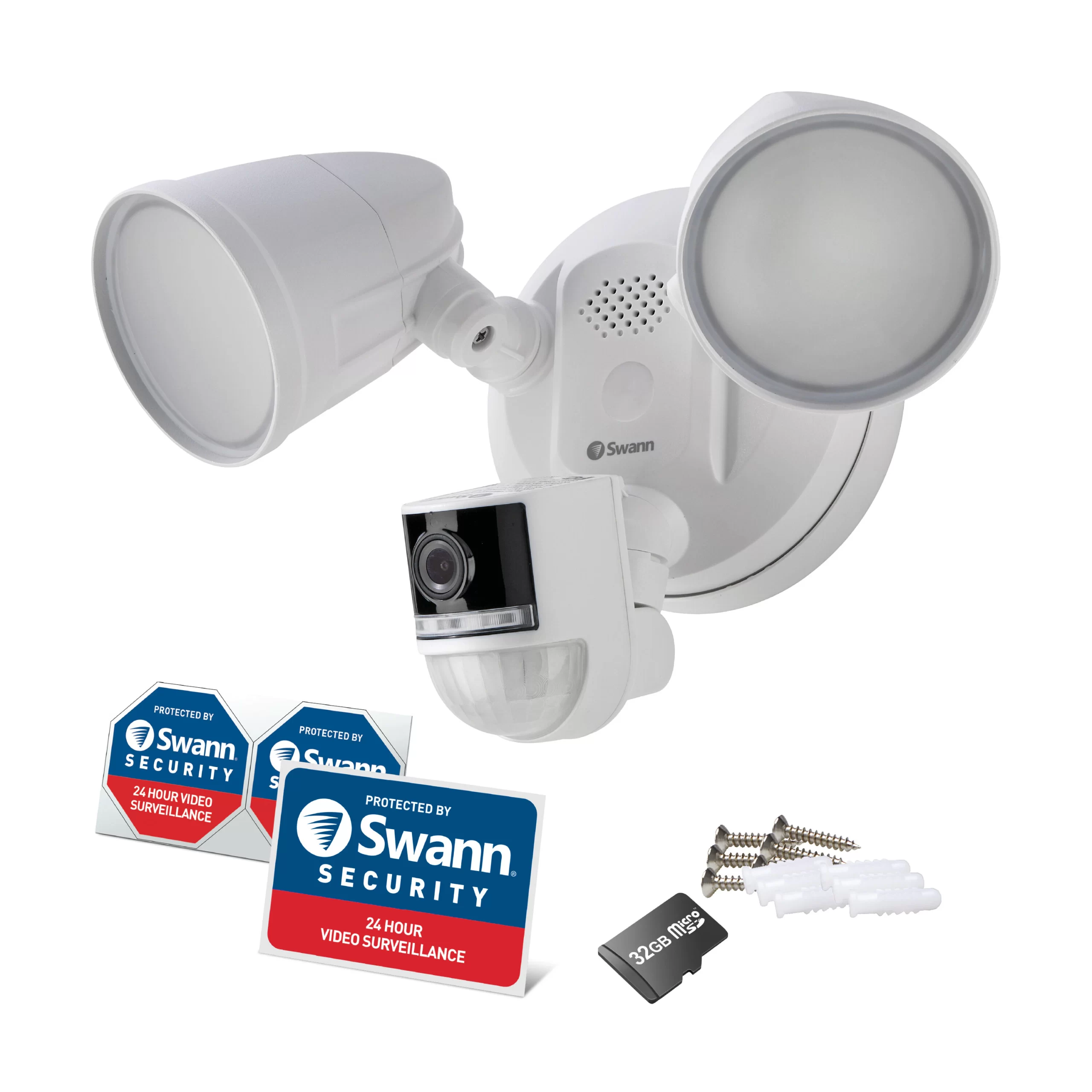 Swann 4K Floodlight Security Camera Outdoor 1-Camera Hardwired FloodlightMicro Sd (Included) Security Camera System