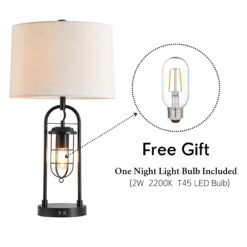 KAWOTI Ahmauri 26-in Dark Bronze LED 3-way Table Lamp with Linen Shade (Set of 2)