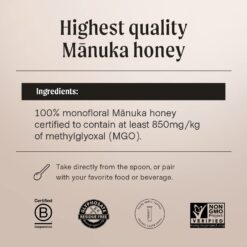 Manukora Raw Manuka Honey, MGO 850+ from New Zealand, Non-GMO, Monofloral, Traceable from Hive to Hand - 500g (1.1 Lb)