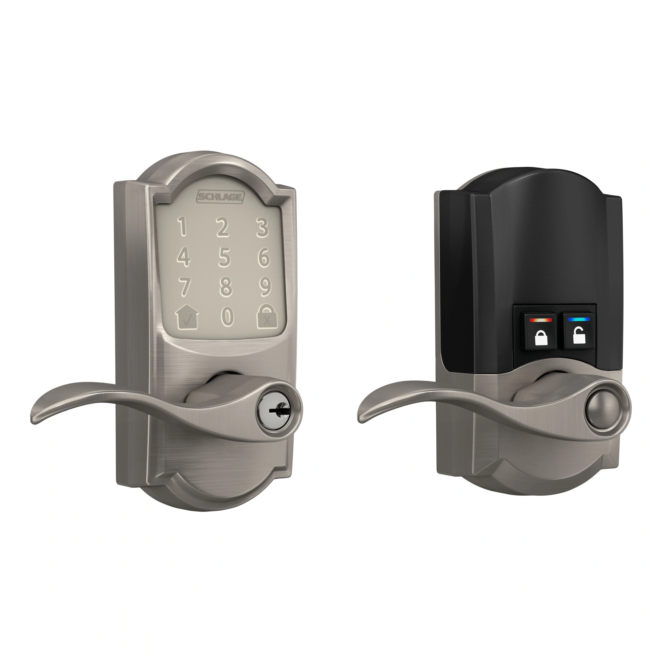 Schlage Encode Lever Camelot-Accent Satin Nickel Smart Lock Electronic Handle with Wifi Bluetooth Touchscreen Keypad