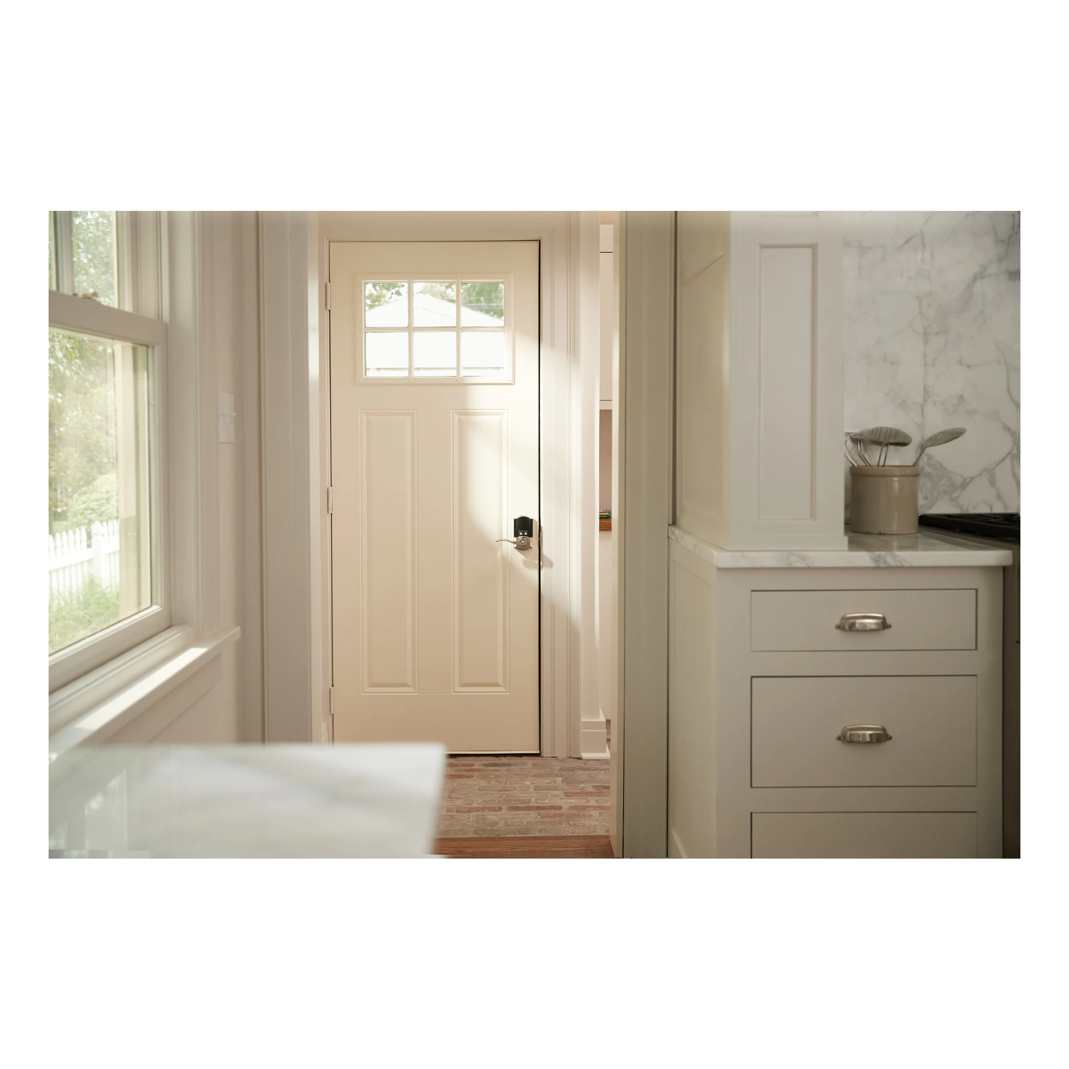 Schlage Encode Lever Camelot-Accent Satin Nickel Smart Lock Electronic Handle with Wifi Bluetooth Touchscreen Keypad