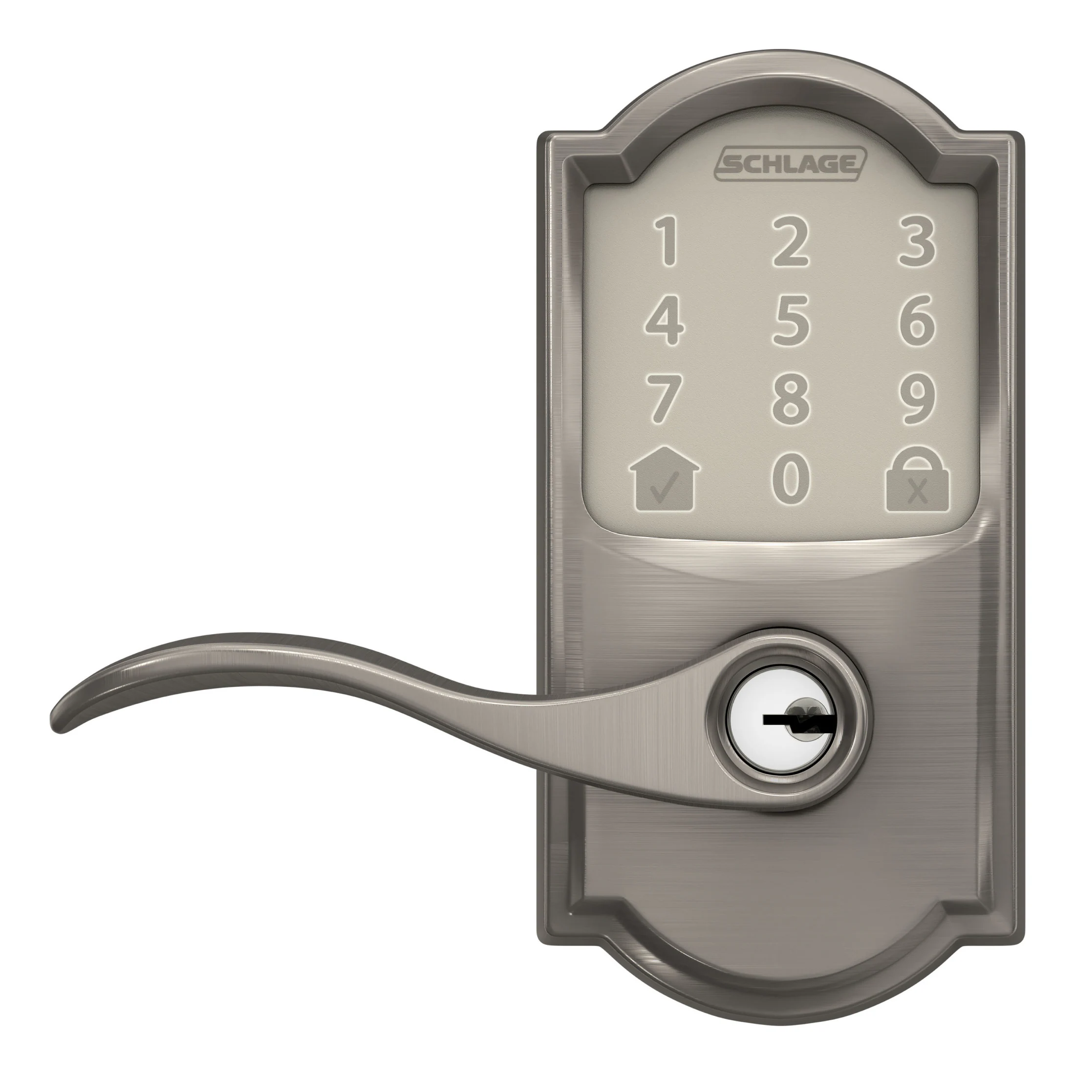 Schlage Encode Lever Camelot-Accent Satin Nickel Smart Lock Electronic Handle with Wifi Bluetooth Touchscreen Keypad