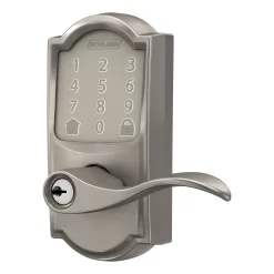 Schlage Encode Lever Camelot-Accent Satin Nickel Smart Lock Electronic Handle with Wifi Bluetooth Touchscreen Keypad