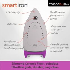 Oliso TG1600 Pro Plus 1800 Watt SmartIron with Auto Lift - for Clothes, Sewing, Quilting and Crafting Ironing, Purple