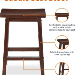 Amazon Basics Solid Wood Saddle-Seat Kitchen Counter-Height Stool, 24-Inch Height, Walnut Finish - Set of 2