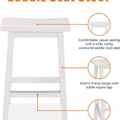 Amazon Basics Solid Wood Saddle-Seat Counter Height Kitchen Island Barstool, 24-Inch Height, White - Set of 2
