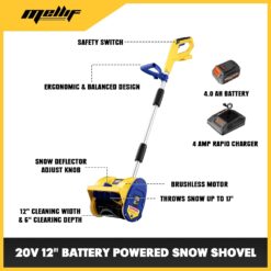 Mellif Brushless Snow Shovel with 4.0Ah Battery & Charger Kit, 12in. Clear Width, Heavy-Duty, Cordless (Yellow & Blue)