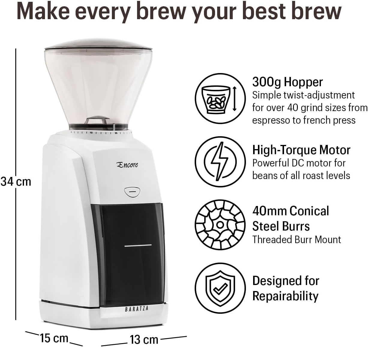 Baratza Encore Coffee Grinder ZCG484WHT, White
