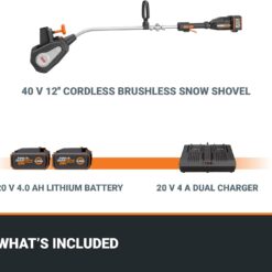 WORX Nitro 40V 12'' Electric Snow Shovel, 4-Car Driveway Cordless Snow Thrower, 2 Speeds Brushless Motor, WG460