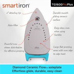 Oliso TG1600 Pro Plus 1800 Watt SmartIron with Auto Lift, Diamond Ceramic-Flow Soleplate Steam Iron, Turquoise