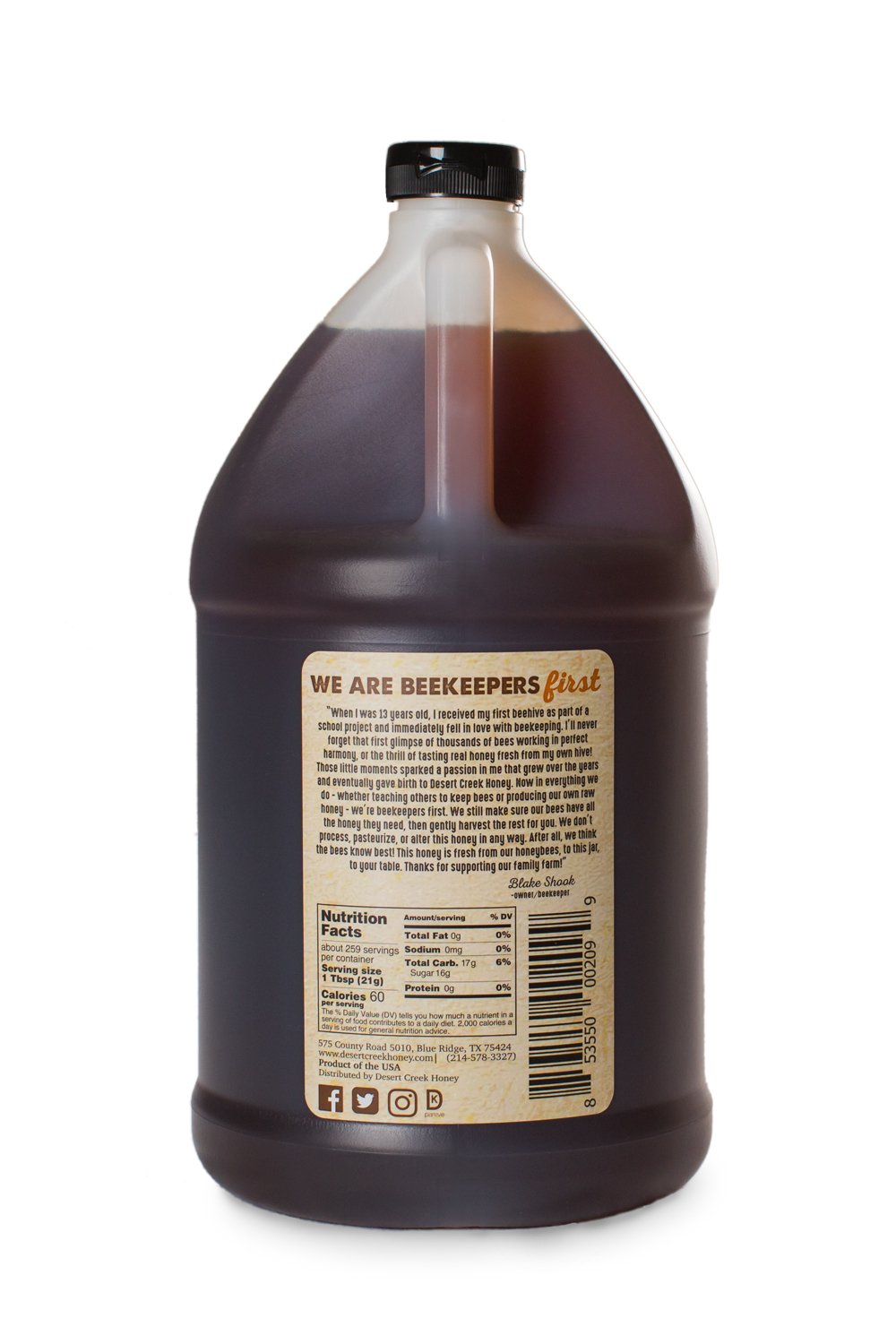 Desert Creek - Raw Honey, Natural Premium and Pure Texas Product - 1 Gallon