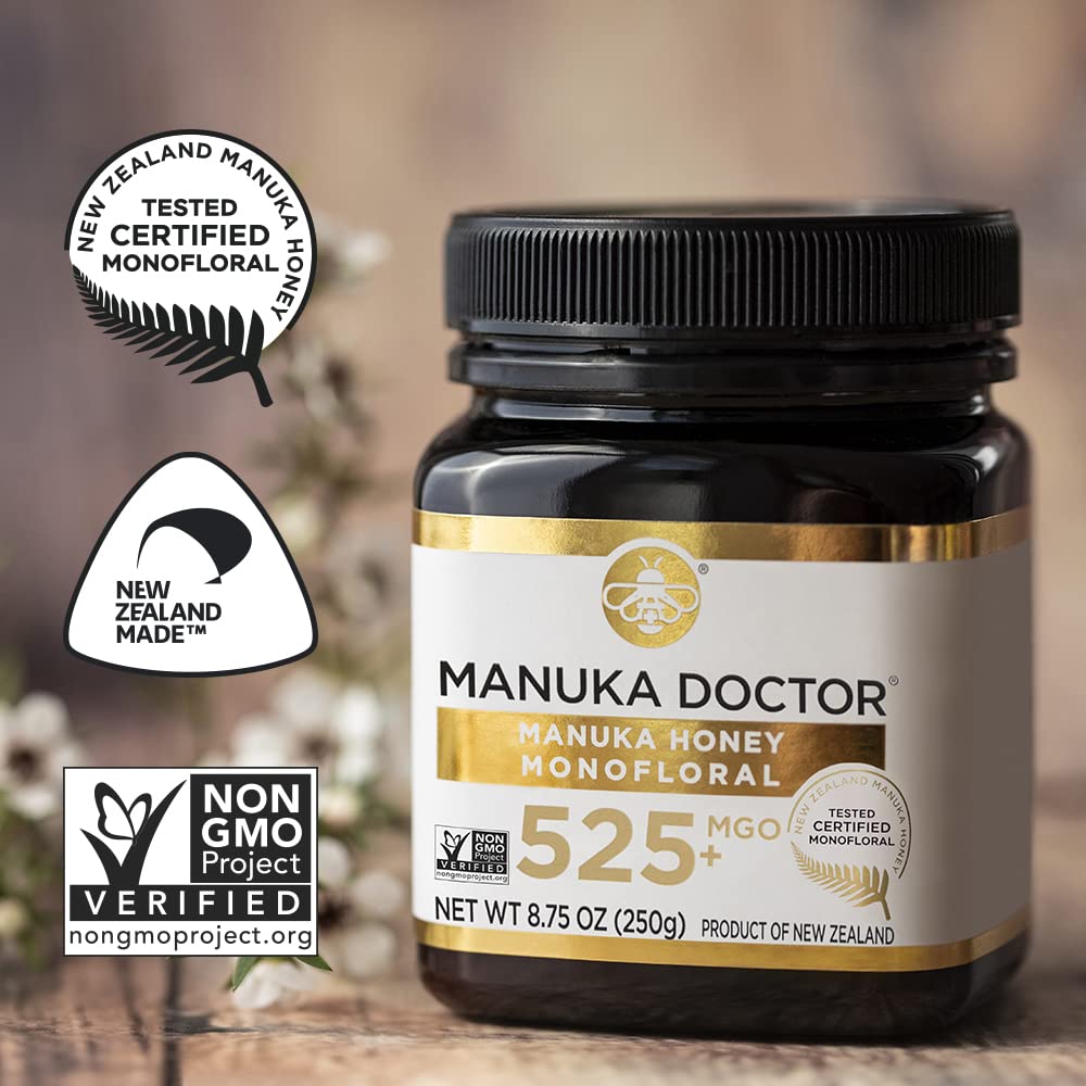 MANUKA DOCTOR - MGO 525+ Manuka Honey Monofloral, 100% Pure New Zealand Honey, Certified, RAW, Non-GMO (8.75 oz)