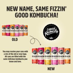 Liquid Remedy Kombucha Sugar Free Organic Drink, Low Calorie, Probiotic Like Tea for Gut Health - 8.5 Fl Oz Can, 24-Pack