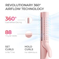 TYMO Airflow Curling Iron for Lasting Curls, Flat Iron Hair Straightener and Curler 2 in 1, Anti-Scald Ionic Curling Wand 1.25 Inch, Pink