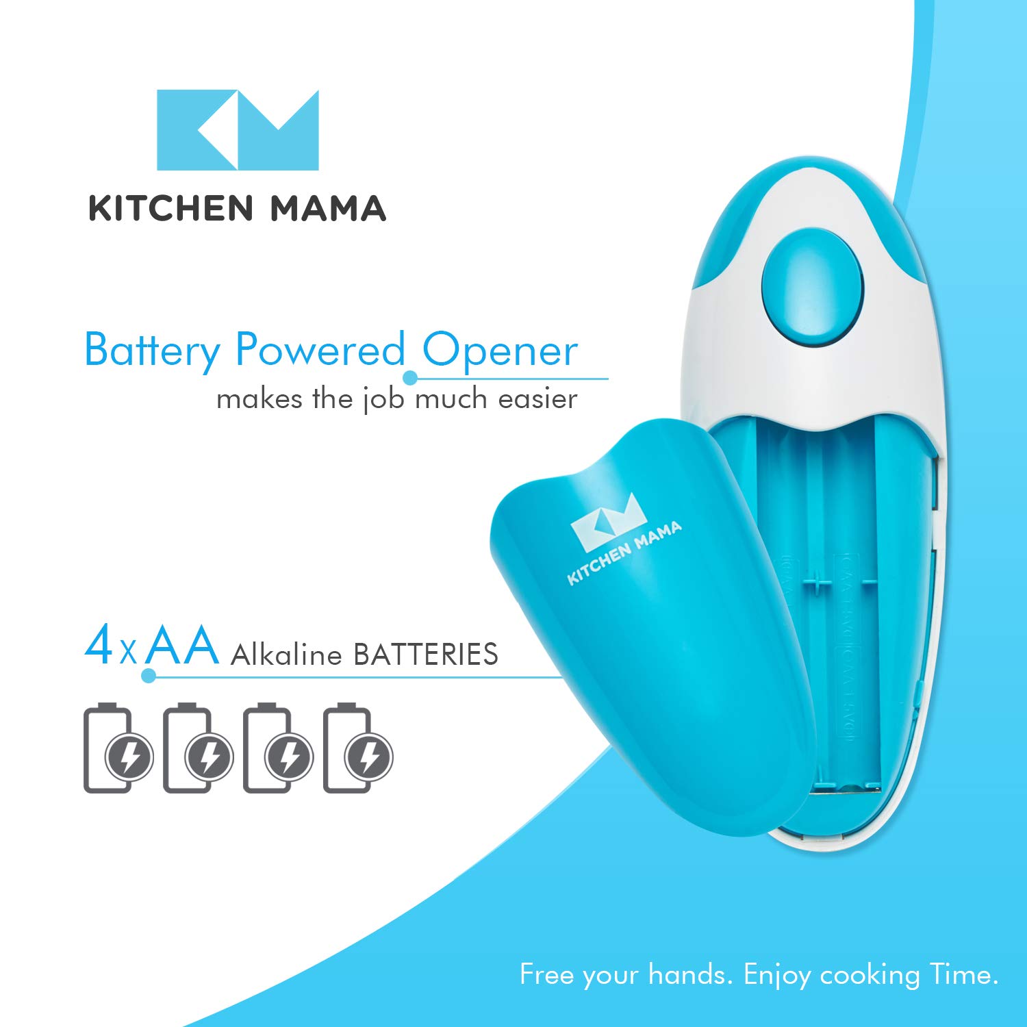 Kitchen Mama Auto Electric Can Opener – Automatic, Hands Free, Smooth Edge, Battery Operated (Sky Blue)