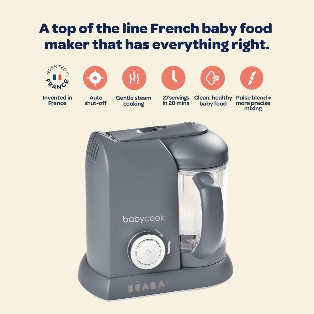 BEABA Babycook Solo 4 in 1 Baby Food Maker, Puree Steamer and Blender for Purees, Grinder with Auto Steam Cooking, Pralin