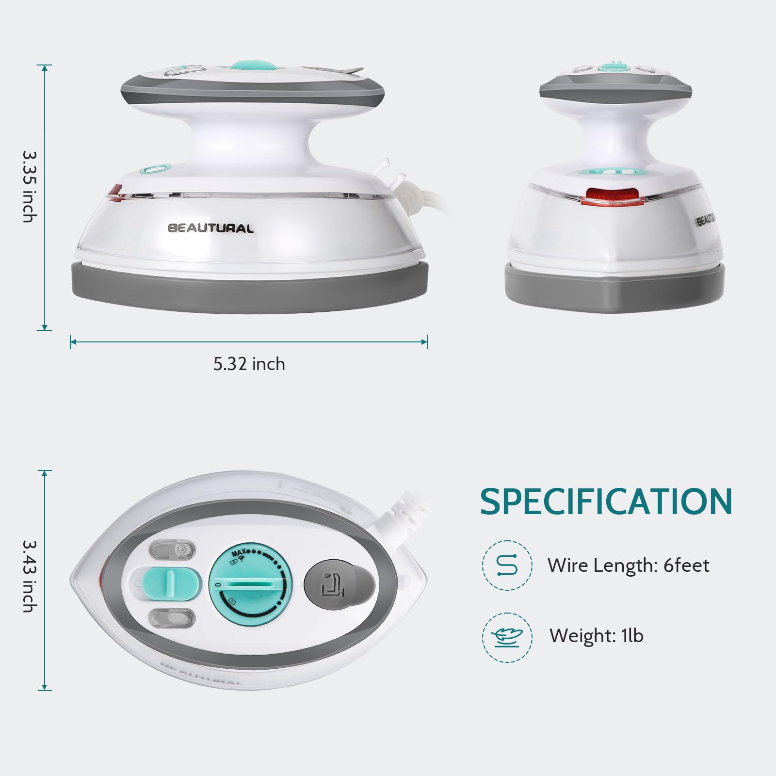 BEAUTURAL Mini Travel Steam Iron for Clothes with Dual Voltage, Non-Stick Soleplate, Anti-Slip Handle