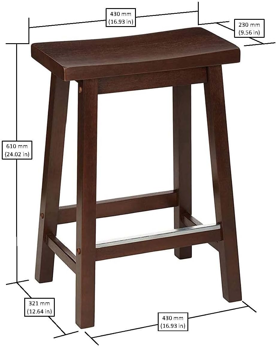 Amazon Basics Solid Wood Saddle-Seat Kitchen Counter-Height Stool, 24-Inch Height, Walnut Finish - Set of 2
