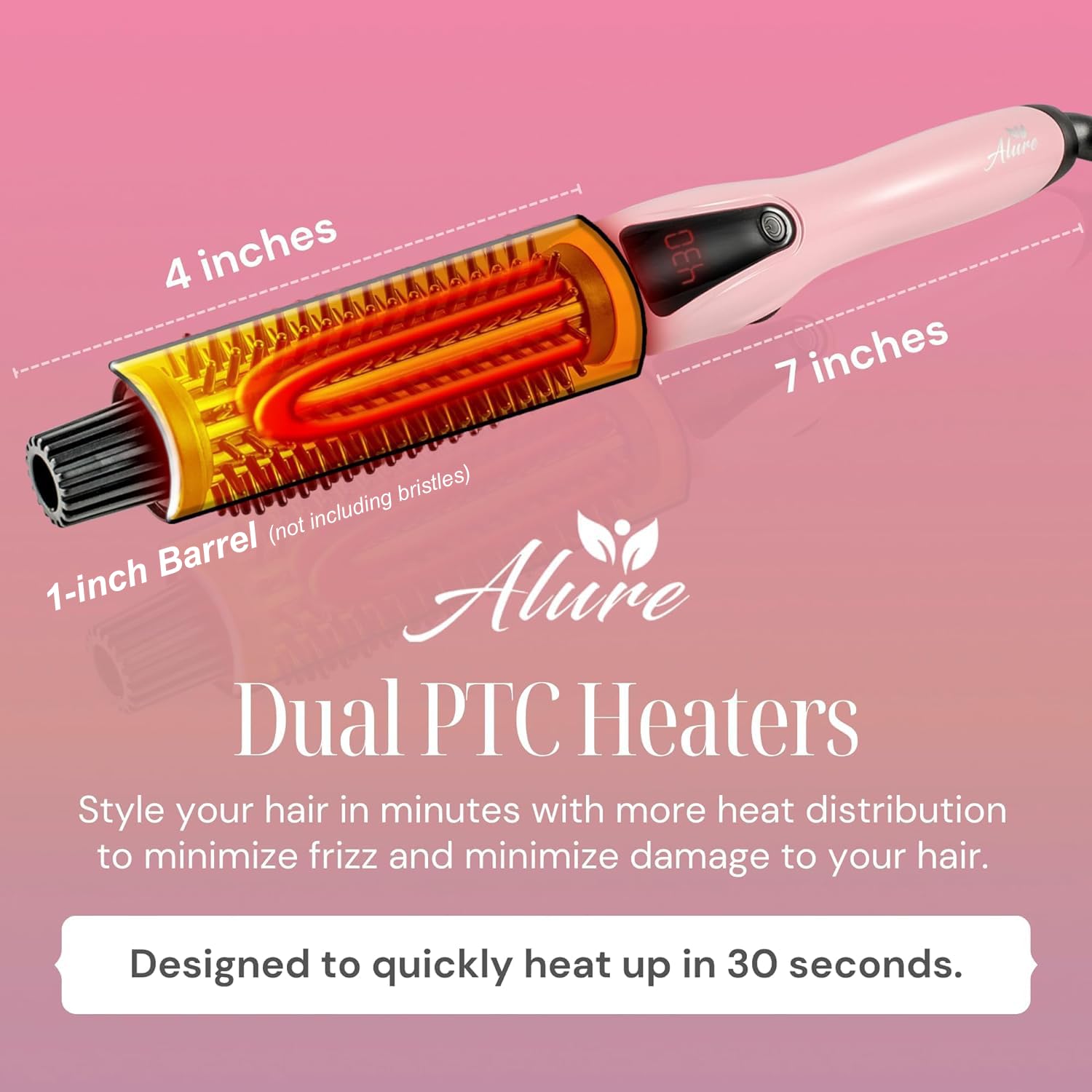 Alure Heated Styling Brush - 3-in-1 Ionic Hair Curler/Straightener with Anti-Scald Nylon Bristles