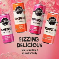 Liquid Remedy Kombucha Sugar Free Organic Drink, Low Calorie, Probiotic Like Tea for Gut Health - 8.5 Fl Oz Can, 24-Pack