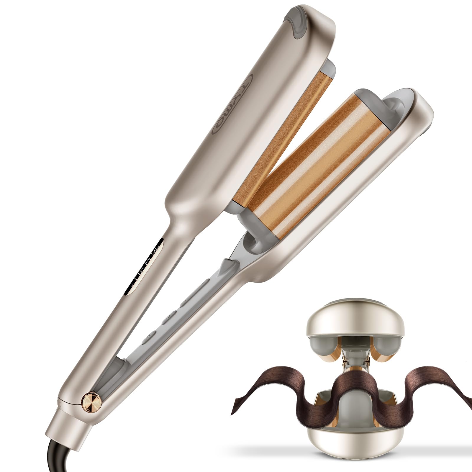 Curling Iron Hair Crimper Waver TYMO ROVY Beach Waves Curling Wand, Ionic Deep Waver Hair Curler Tool with Ceramic 3 Barrel, 1.25 Inch