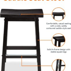 Amazon Basics Solid Wood Saddle-Seat Counter-Height Kitchen Island BarStool, 24-Inch Height, Black - Set of 2