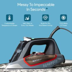 Bartnelli Pro Luxury Steam Iron for Clothes, New Powerful Steam Technology, Non-Stick Ceramic Soleplate, 1700 Watts