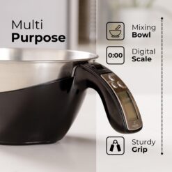 Fradel Digital Kitchen Food Scale with Bowl - 11lb, Grams & Ounces - Removable, Dishwasher-Safe Mixing Bowl - Black