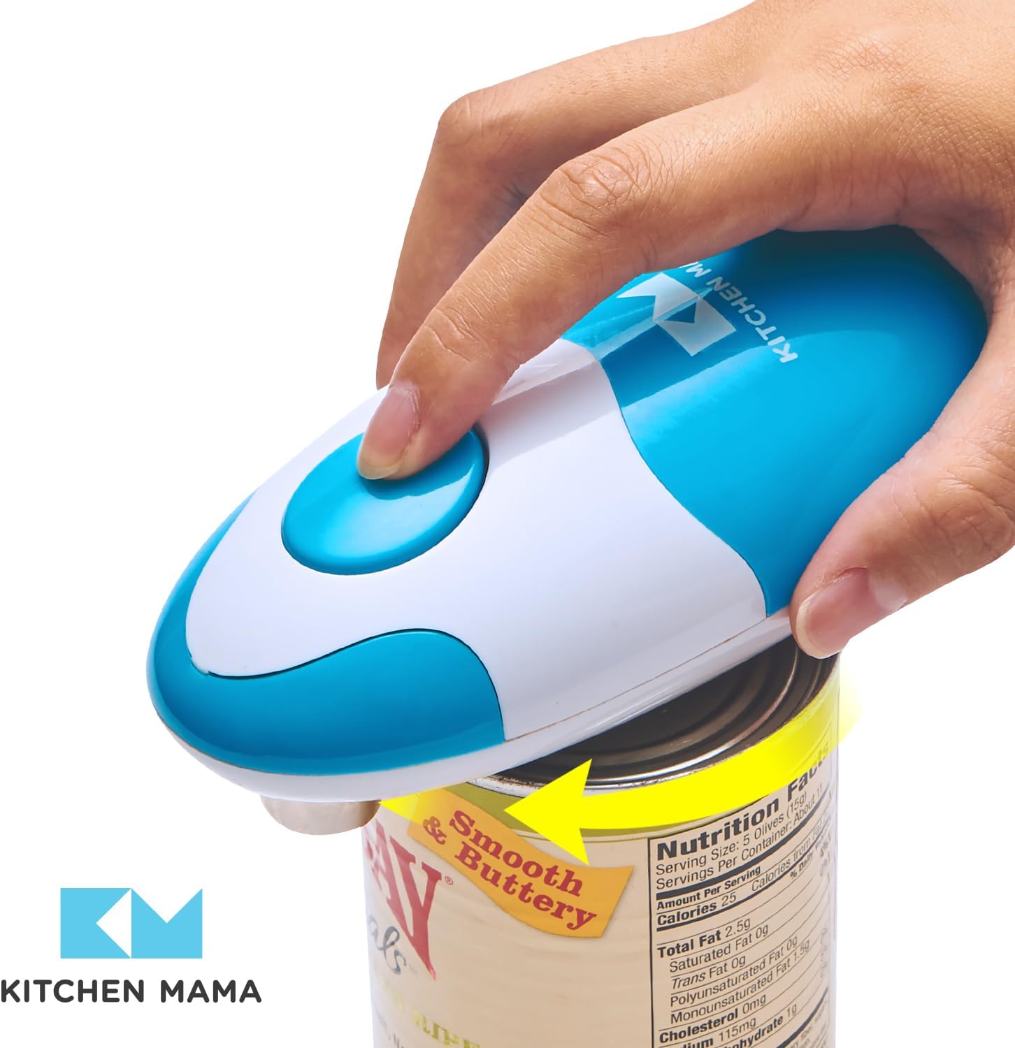 Kitchen Mama Auto Electric Can Opener – Automatic, Hands Free, Smooth Edge, Battery Operated (Sky Blue)