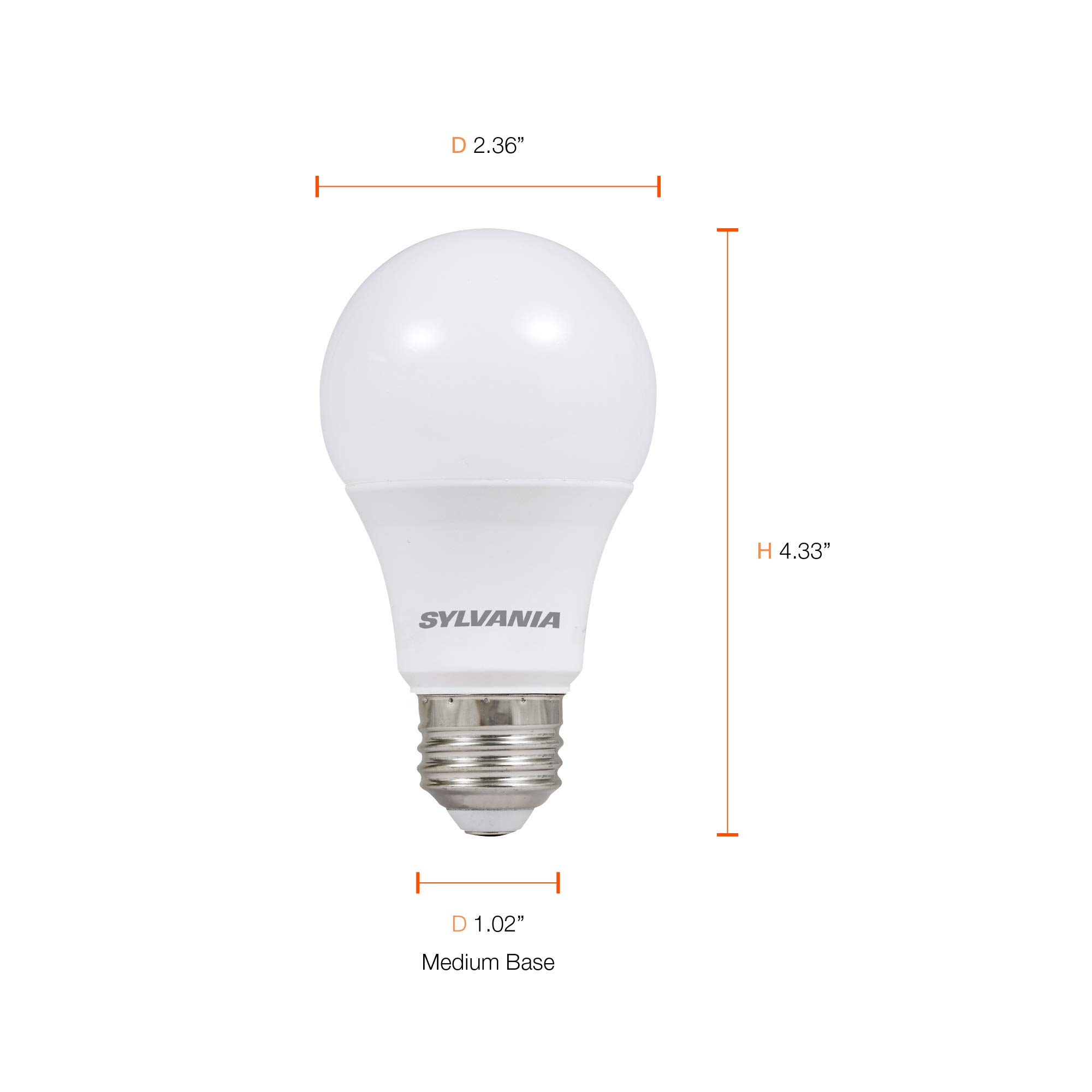 SYLVANIA LED A19 Light Bulb, 60W Equivalent, Efficient 8.5W, 10 Year, 2700K, 800 Lumens - 24 Pack (74765), Packaging may vary.