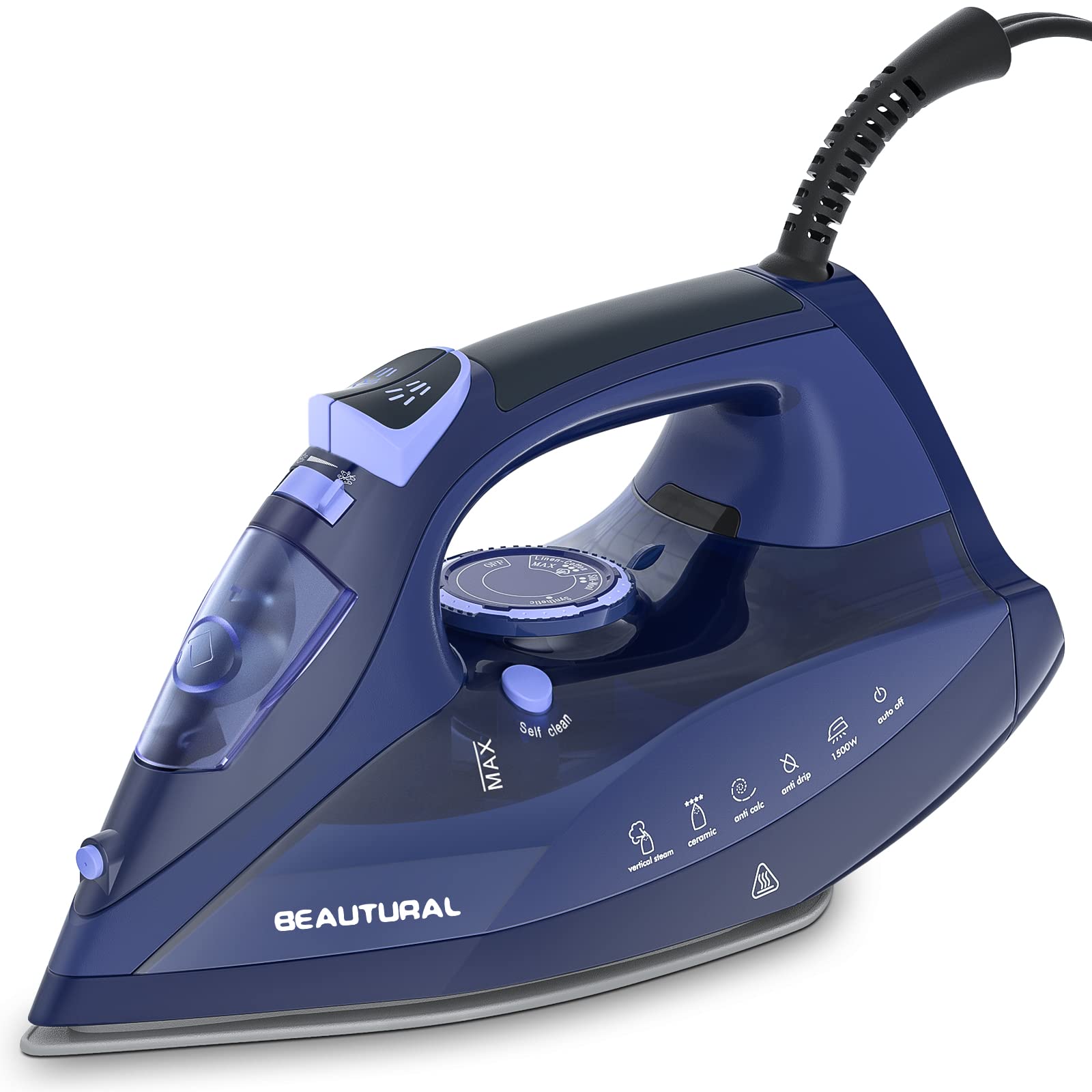 BEAUTURAL Steam Iron for Clothes with Precision Thermostat Dial, Anti-Drip Blue