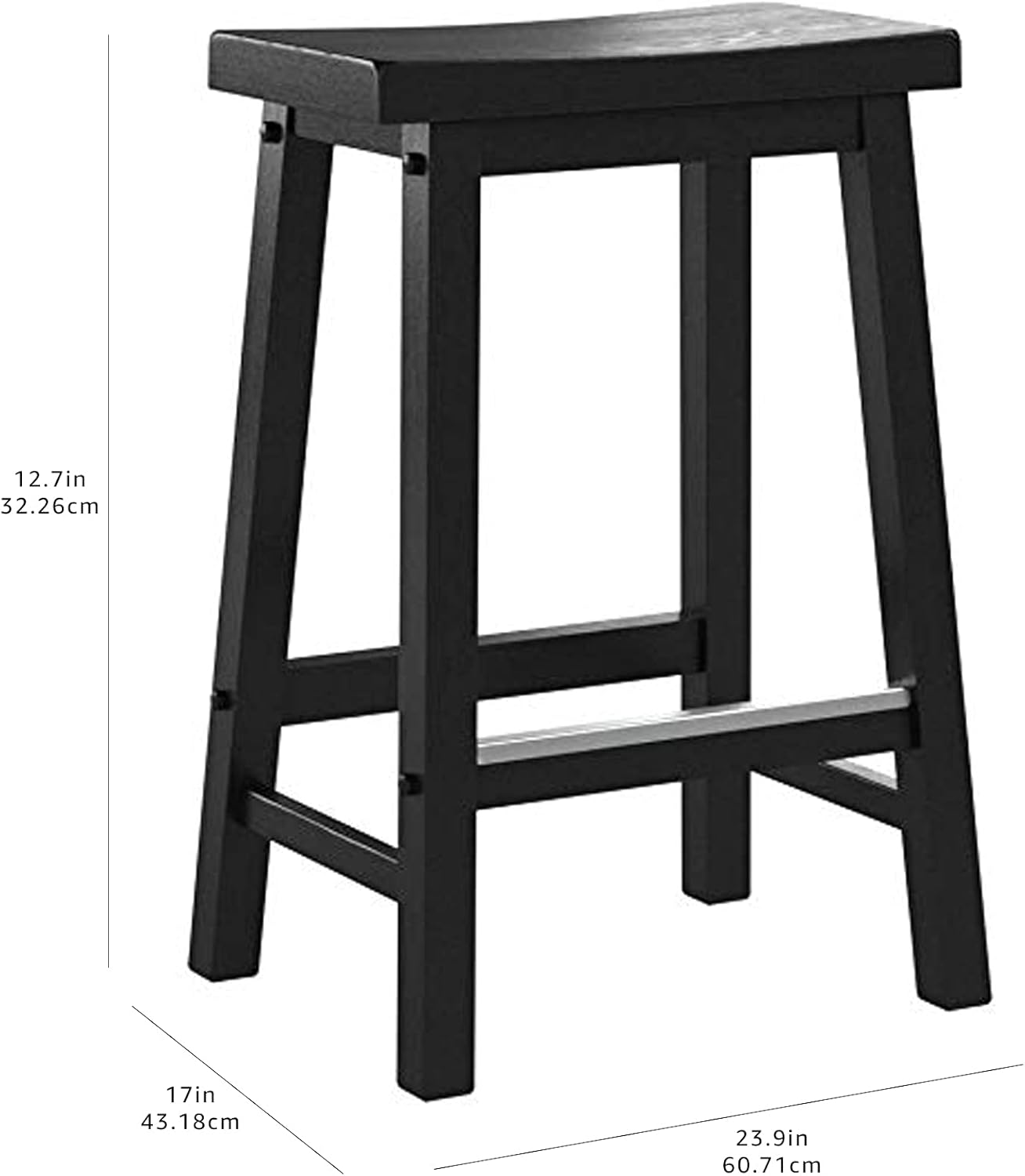 Amazon Basics Solid Wood Saddle-Seat Counter-Height Kitchen Island BarStool, 24-Inch Height, Black - Set of 2