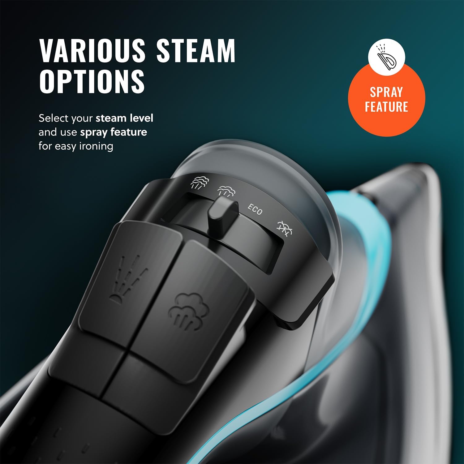 PurSteam SteamBurst+ 1750W Steam Iron, Ceramic Soleplate, Adjustable Steam, Burst of Steam